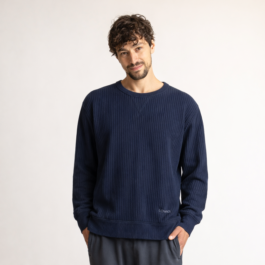 Ribbed Knit Crewneck – Navy