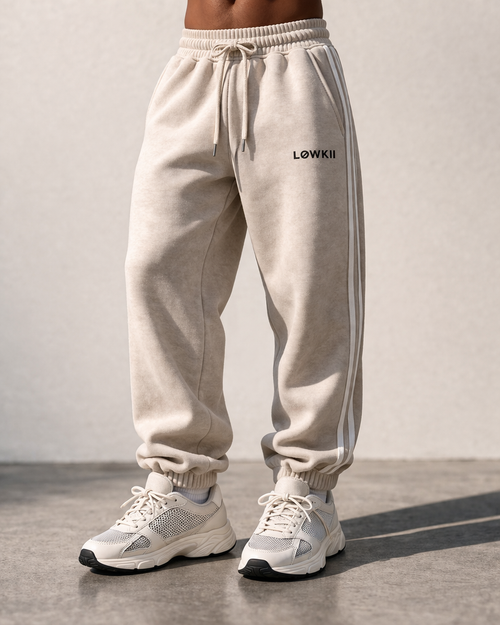 Beige Striped Sweatpants
