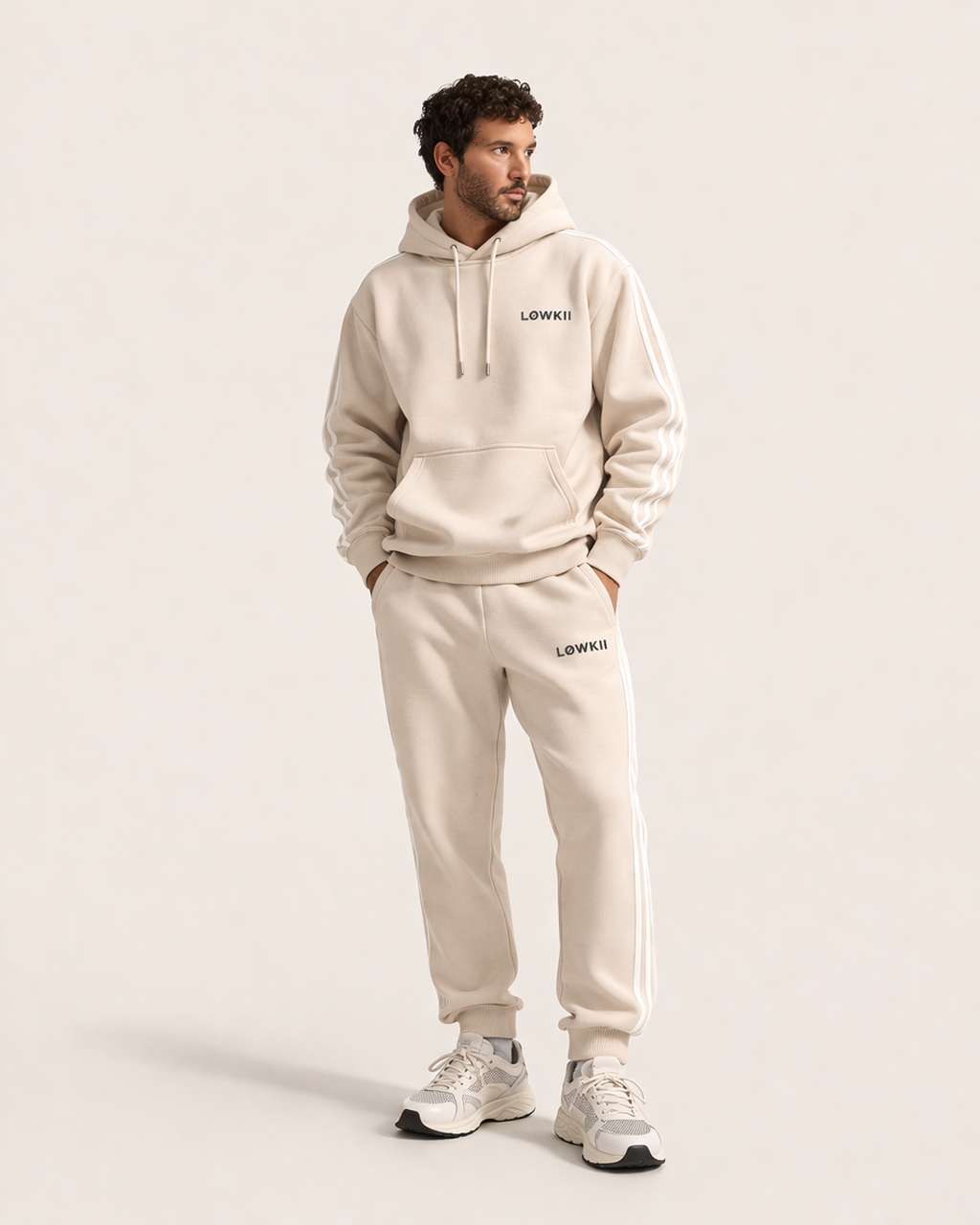 Beige Striped Sweatpants
